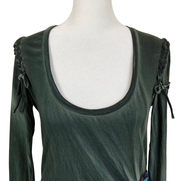 Fornarina LTD Vtg Y2K Tie-dye Scoop Neck Top Blouse Lace-up Shoulders Sequinned - Picture 2 of 16